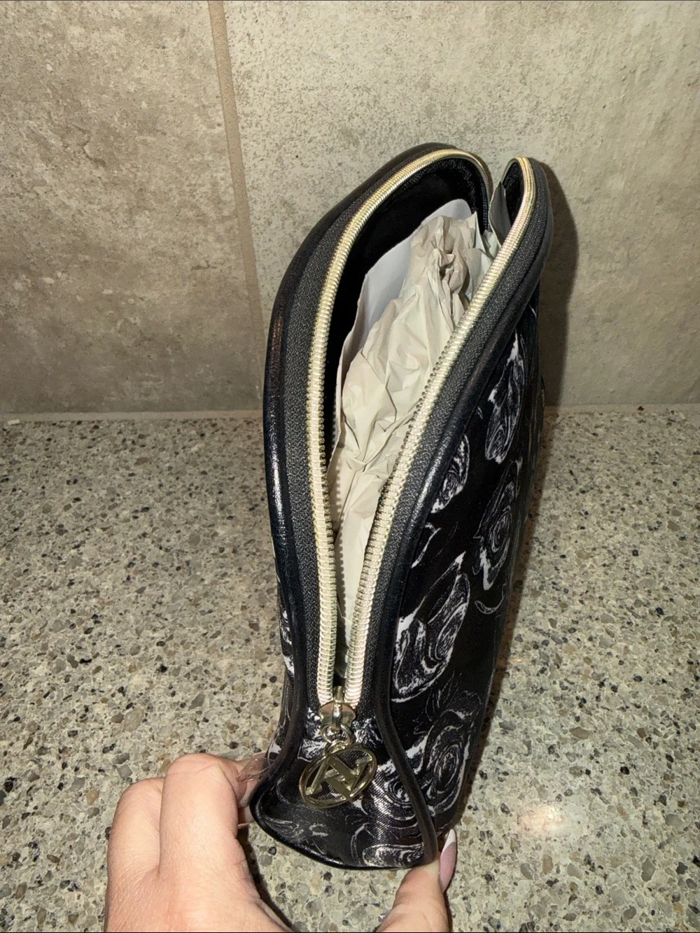 Black Rose Floral Print Cosmetic Pouch